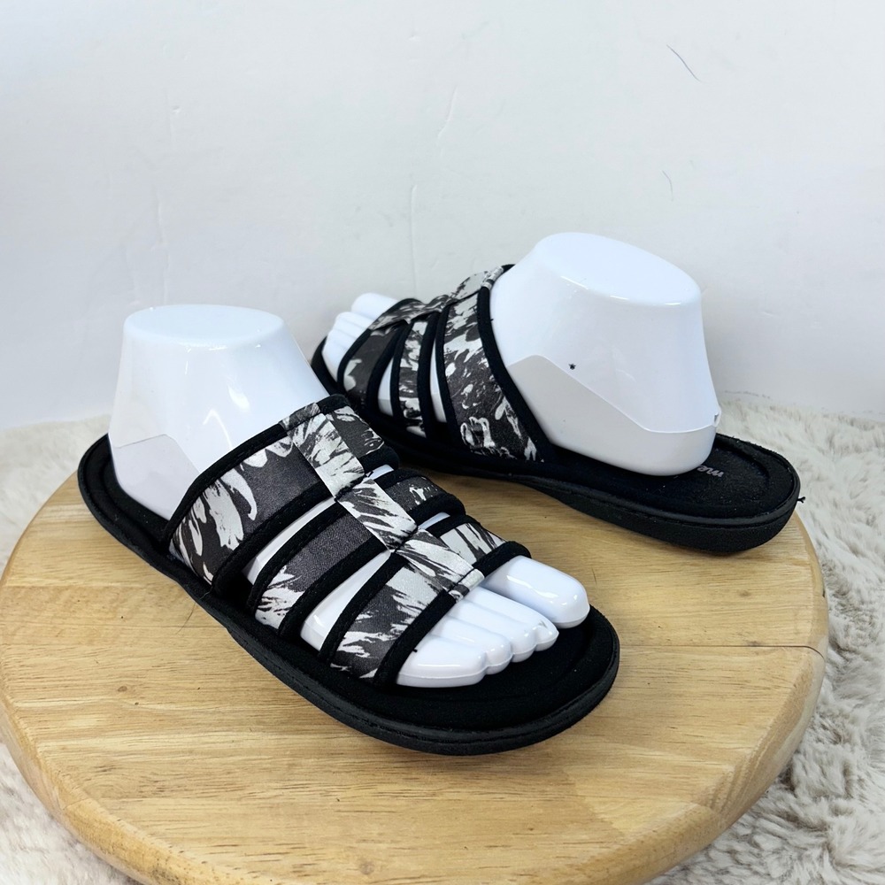 Avon Memory Foam Cushion Walk Slides Comfort Sandals Black White M (7-8)‎